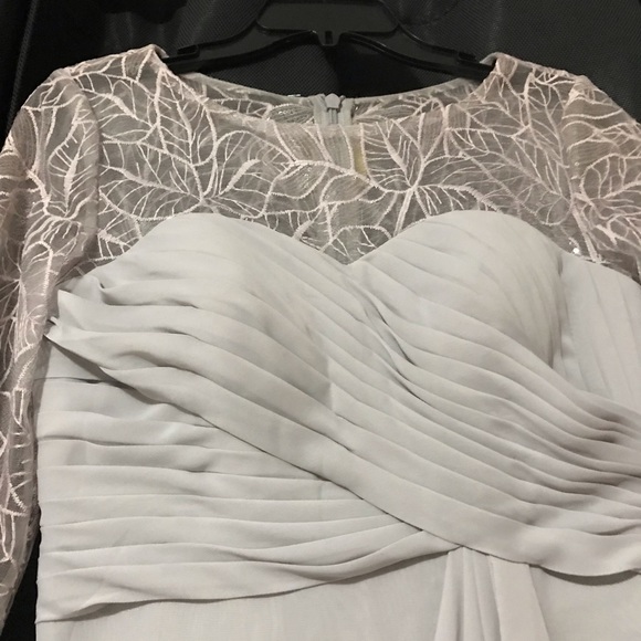 JJ’s House Silver Cascading Chiffon Ruffle Lace Sequin Cocktail Dress Sz. 6 New! - Picture 8 of 16